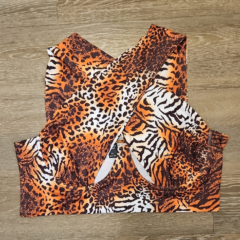 Leopard Print Cross-Back Top SZ 2X